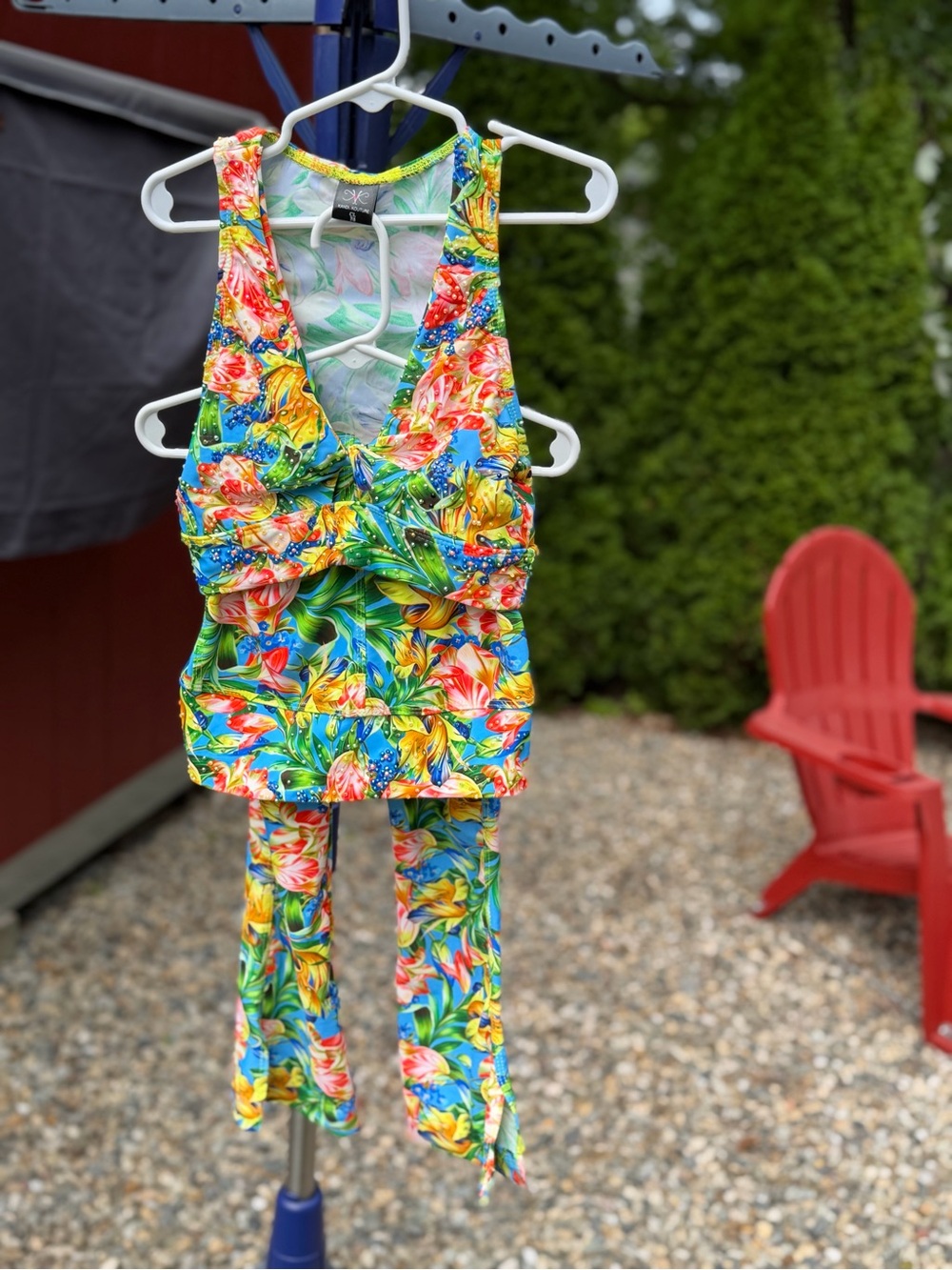 Girls' Custom Tropical Floral Dance Tank Top and Tie Leggings - Multicolor